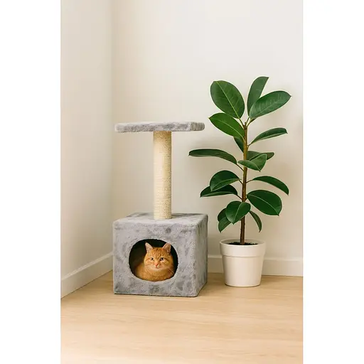 Когтеточка Природа Д1 для кошек с будкой серая 32x32x65 см [CD] - фото 2