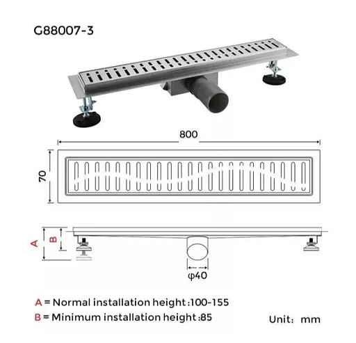 Душевой трап Gappo 70х800 мм, нержавеющая сталь G88007-3 - фото 6