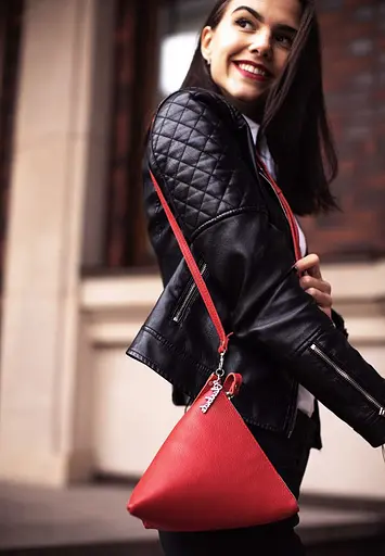 Шкіряна жіноча сумка-косметичка Піраміда червона - фото 8