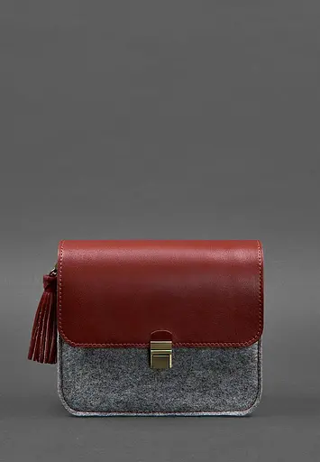 Фетрова жіноча бохо-сумка Лілу з шкіряними бордовими вставками - фото 6