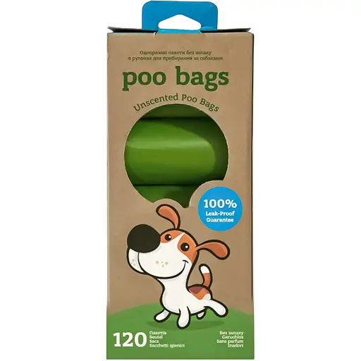 Одноразовые пакеты для уборки за животными Poo Bags без запаха в рулонах 120 шт.