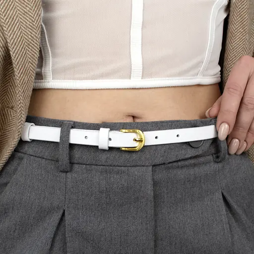 Ремень кожаный женский узкий белый HC-1562 (130 см) - фото 2