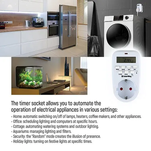 Таймер-розетка СolorWay 16A 3680W електронний тижневий 7D (CW-STE01-7D) - фото 8