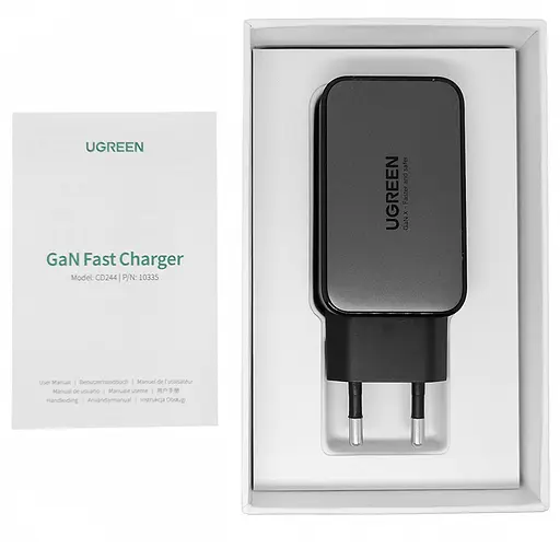 Зарядний пристрій 3xUSB 65W GaN 2хUSB-C+USB-A CD244 Сірий Ugreen - фото 3