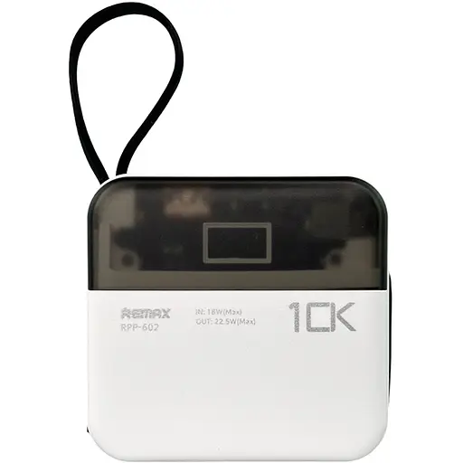 Павербанк Remax RPP-602 / 10000 мАч / до 22.5 Вт / USB-A, USB-C, Lightning / PD+QC / С кабелем / Білий - фото 1