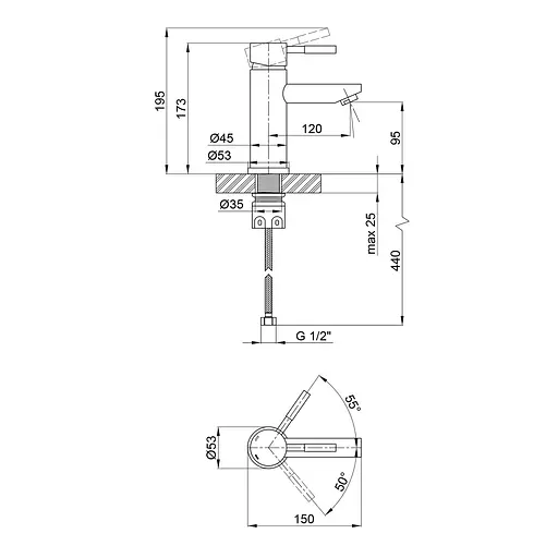 Змішувач для раковини Kroner KRM Edelstahl Klassisch - ESG010 (CV022994) - фото 6