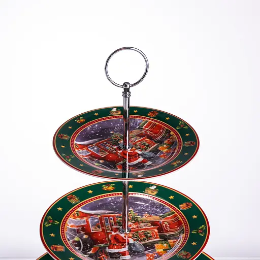 Фруктівниця на 3 яруси Santa новорічна фуршетна стійка для закусок цукерковий посуд Yiwu HP-SDHK-9 - фото 5