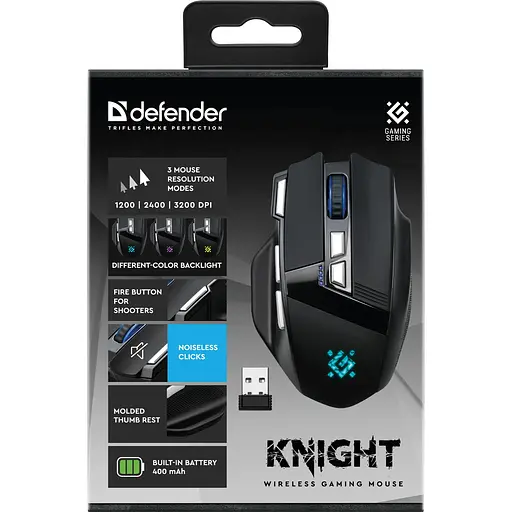 Мышка Defender Knight GM-885, беспроводная, игровая, 8кн., 3200 dpi., 400 mAh, черная - фото 10