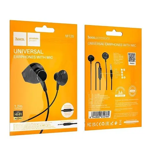 Дротові навушники Hoco M125 Smart metal універсальні earphones with microphone, 3.5mm, 1.2m, black - фото 4