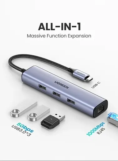 Адаптер UGREEN CM478 USB Type-C to HDMI, USB 3.0*4 Gray 15495 - фото 3