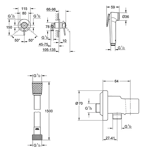 Набір гігієнічного душу прихованого монтажу Grohe QuickFix BauClassic UA202606QF, Хром - фото 2