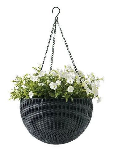 Горщик для рослин Keter Rattan Hanging Sphere з ланцюжками підвісний антрацит 8.6 л - фото 4