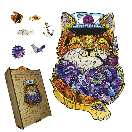 Пазл деревянный Капитан Кот, А3, Картонная коробка 200 элементов