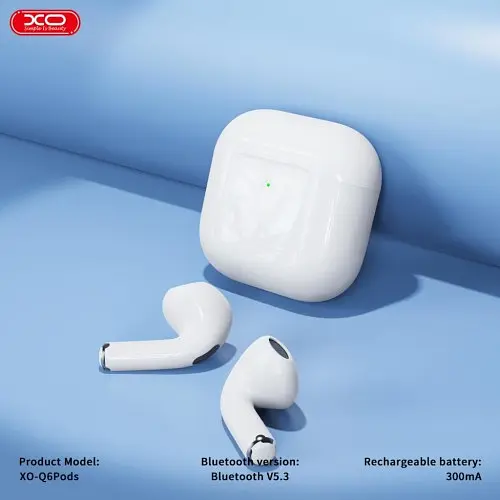 Наушники беспроводные XO Q6 Pods Sixth Generation 6973 Fully Equipped Smart Bin белые - фото 2