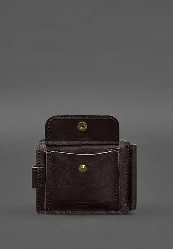 Кожаное портмоне 13.1 зажим с хлястиком темно-коричневый краст - фото 7