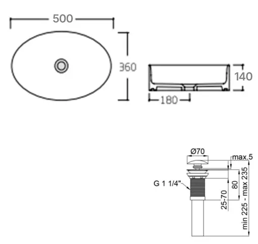Комплект Qtap Kolibri: Раковина накладна овальна 500x360x140 мм White + Донний клапан PU02 (QT10113054WN47311) - фото 5