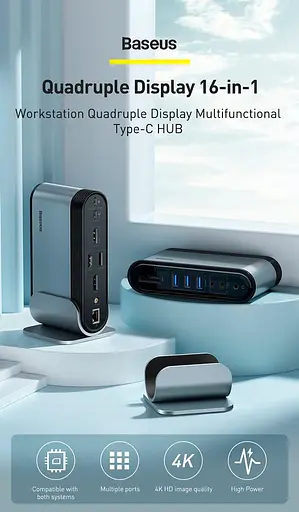 Адаптер Baseus Working Station Four-Screen Multifunctional Type-C Hub Adapter CAHub-HG0G - фото 6
