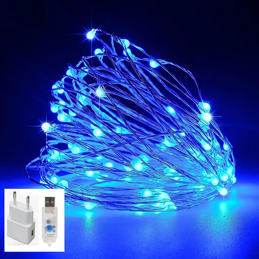 Гірлянда LT 200 led нитка довжина 20 м c USB для 5v, під powerbank + блок, blue - фото 2