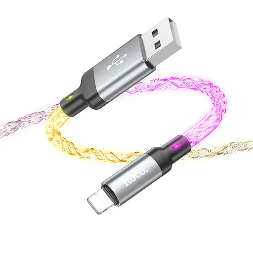 Дата кабель Hoco U112 Shine 2.4A USB to Lightning (1m) Gray - фото 4