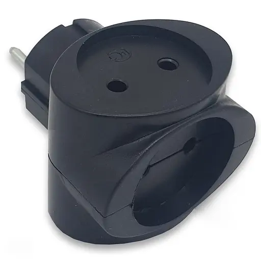 Тройник с заземлением 16А черный Украина (20057) - фото 1