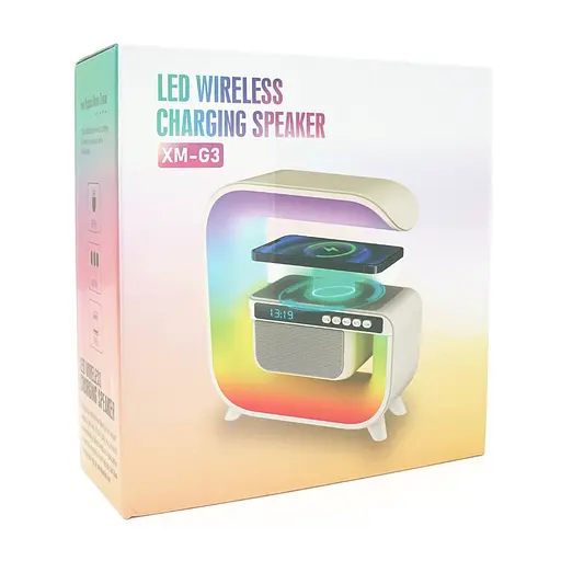 Настольная лампа-ночник G3, Bluetooth колонка, блопроводная зарядка телефона, свет RGB, Box - фото 2