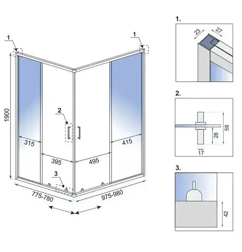 Душевая кабина Rea City 80x100 brushed gold REA-K6445, Универсальная, прозрачная, золотой - фото 6