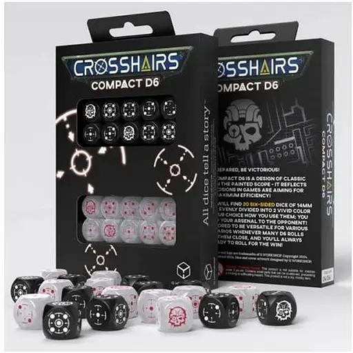 Набор кубиков Crosshairs Compact D6: Black&Pearl (20 шт.) (STCA05) - фото 1