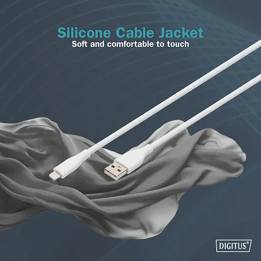Digitus USB-A > Lightning заряджання/синхронізації, 2м, USB 2.0, 12W, силіконовий, білий - фото 8