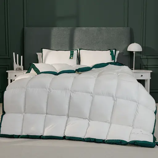 Одеяло пуховое MirSon Imperial Delight, летнее, 215х155 см, белое с зеленым кантом - фото 15