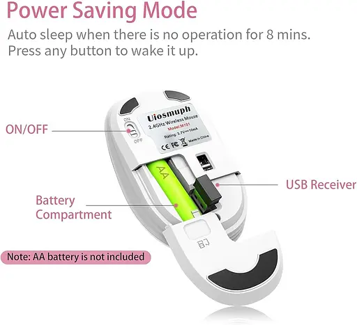 Бездротова миша Uiosmuph M101, бездротова миша для ПК, милі безшумні бездротові оптичні дорожні миші з USB-приймачем для ноутбука - фото 2