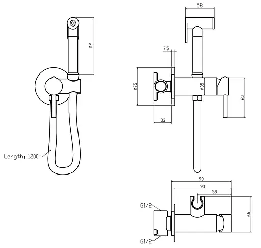 Набор гигиенического душа скрытого монтажа Mixxus Premium Hans 002-A Inner Graphite MI6921, Графит - фото 2