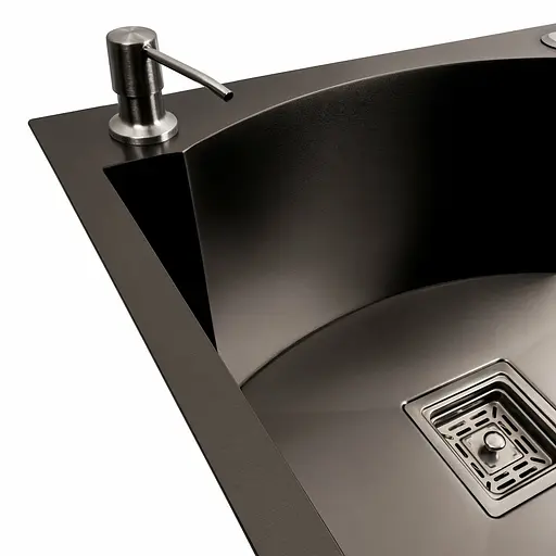 Кухонная мойка 75x46 PVD черная с подставкой для ножей Platinum Handmade HSB (квадратный сифон 3,0/1), Черный - фото 4