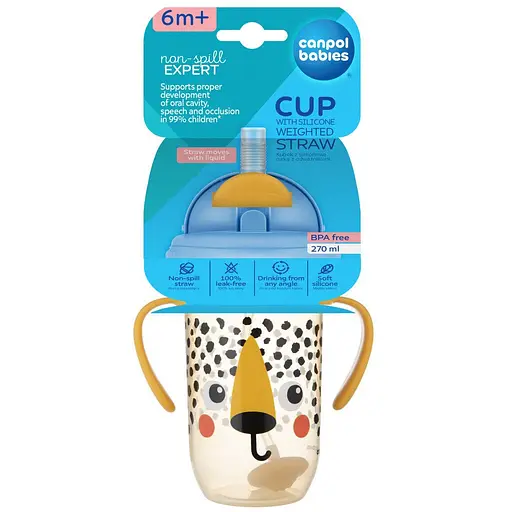 Кружка непроливайка Canpol babies BabiesBoo с трубочкой и утяжелителем 270 мл гепард (56/617_ora) - фото 5