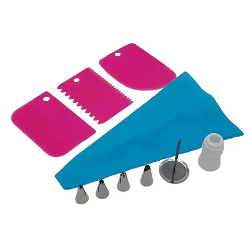 Набор кондитерский из 5 предметов и 4 насадки с переходником (3 шпателя мешок тканевый многоразовый и гвоздик), Kitchen Master 86329 - фото 1