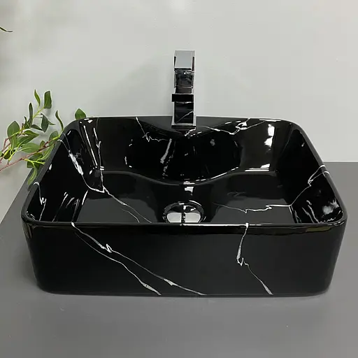 Умивальник VBI Forli black marmo glossy накладний VBI-011107, Чорний - фото 5