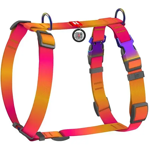 Шлея для собак Waudog анатомічна H-подібна Nylon з QR-паспортом L, Ш 25 мм, А 50-90, В 65-95 помаранчевий - фото 1