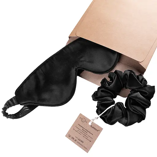 Подарунковий набір Чумацький Шлях: шовкова маска + шовкова резинка для волосся розмір L Чорний (1222-02) - фото 2