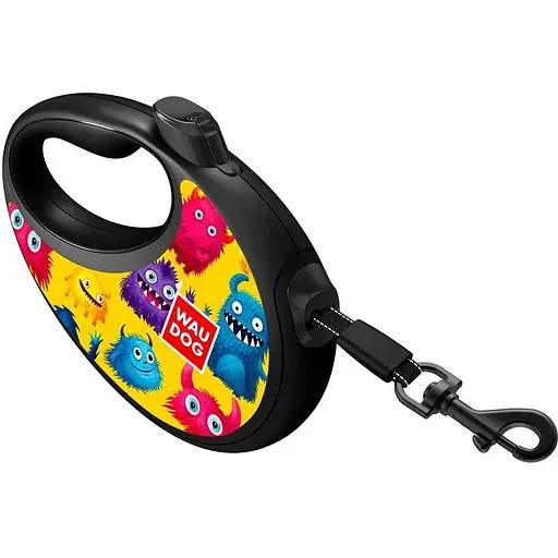 Повідець-рулетка для собак Waudog R-leash з контейнером для пакетів, малюнок "Мохнаті монстри", світловідбивна стрічка, S - фото 5