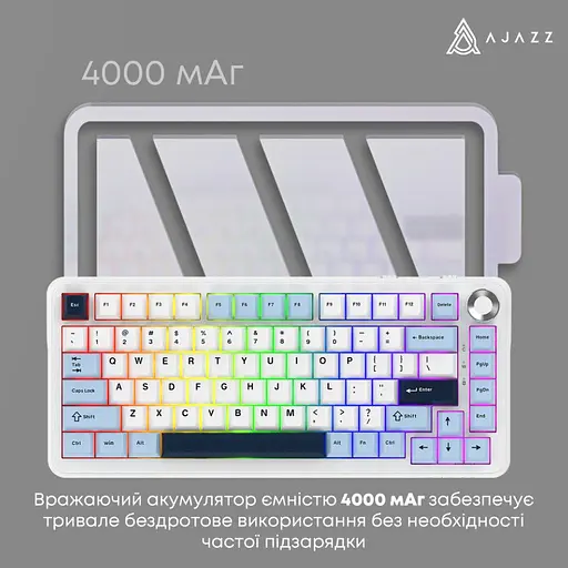 Клавиатура игровая Ajazz AK-820 MAX PLUS Wireless White RGB Day Dream Switch Hot-Swap 2.4G/Bluetooth/USB - фото 5