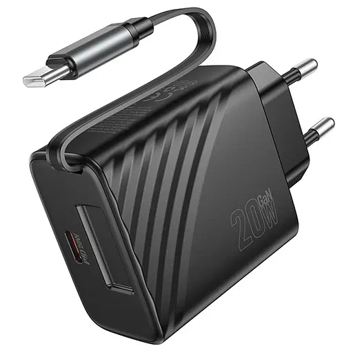 МЗП Hoco N57 Full PD20W with retractable cable Type-C (2USB-C) Black - фото 4