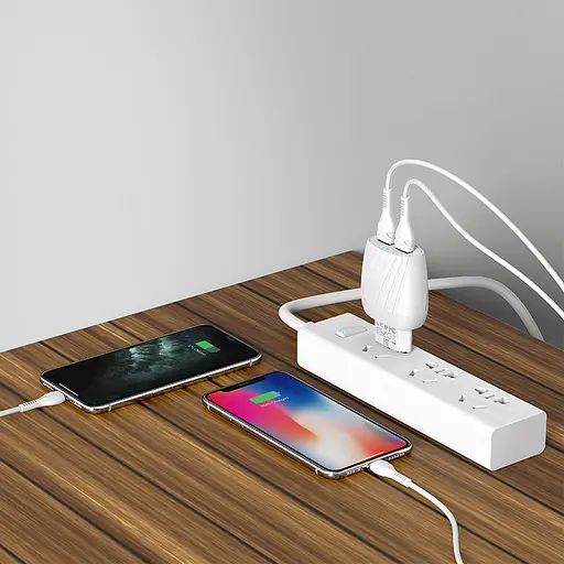 Зарядный адаптер с кабелем HOCO Lightning Cable Max energy C78A 2 порта белый комплект - фото 6