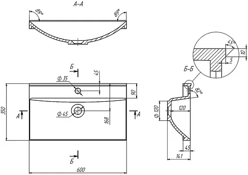 Раковина глянцевая врезная Amidicon Scif 60 600x350 из литого камня SCIF_60_HL, Белый - фото 6