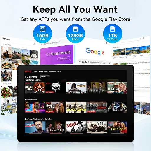 Планшет UGRIHACH, 10,95" 16 ГБ ОЗУ 128 ГБ ПЗУ 1 ТБ Восьмиядерный, Android 14, 1280x800 FHD Сенсорный - фото 7