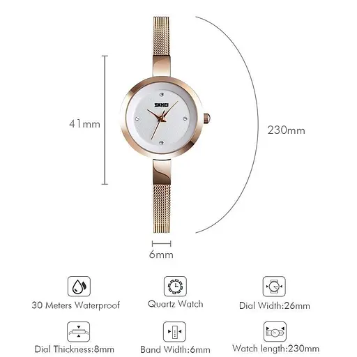 Жіночий класичний годинник Skmei 1390 (Золотистий) - фото 5