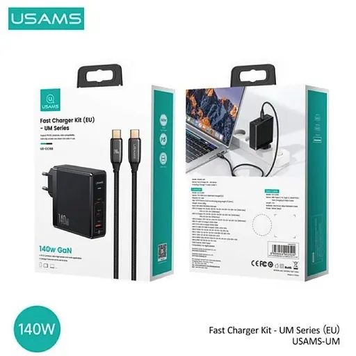 Зарядний пристрій адаптер живлення Usams T52 US-UM Fast Charger Kit GaN US-CC168 140W - фото 4