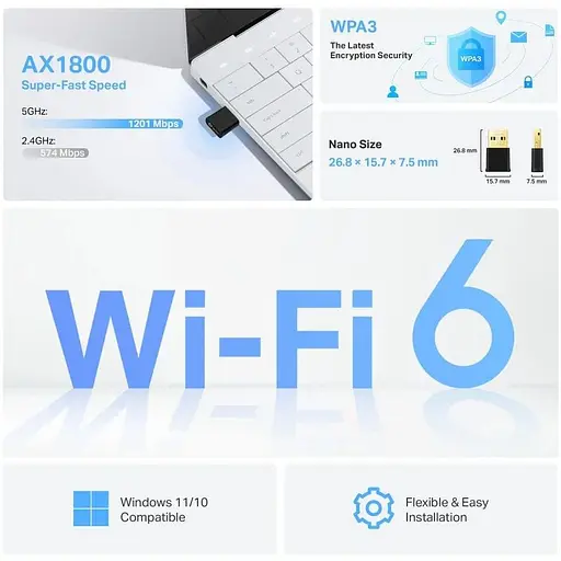 WiFi-адаптер TP-Link Archer TX20U Nano AX1800 USB 2.0 - фото 5