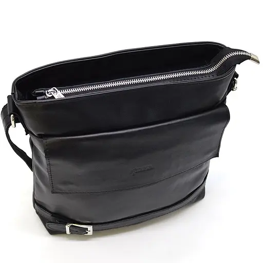 Шкіряна чоловіча сумка через плече чорна TARWA 29х31х8 см sum0028302 - фото 5