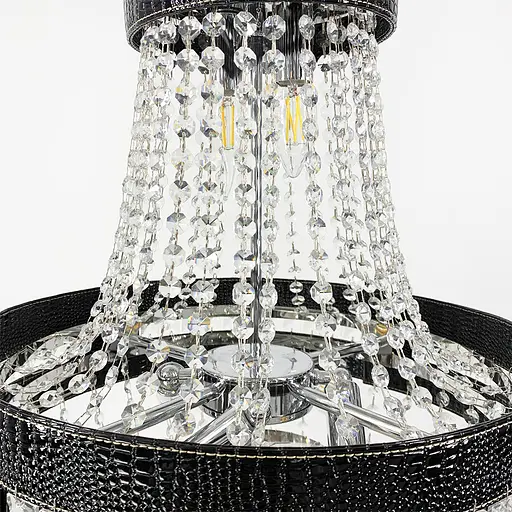 Підвісна кришталева люстра із чорною екошкірою Line.F S 003/6 BK - фото 5