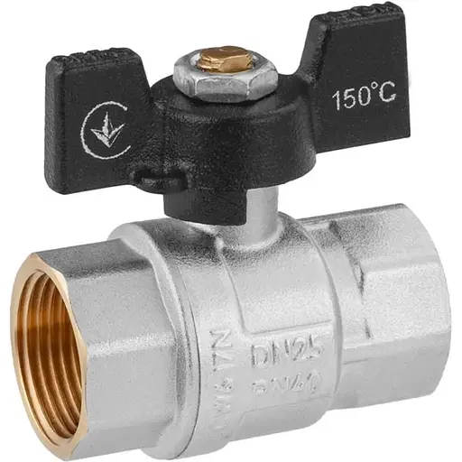 Кран кульовий Kroner 1" ВВ PN40 метелик, нікельований (CV033211) - фото 1