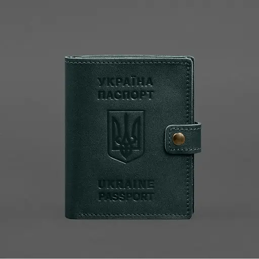 Кожаная обложка-портмоне на паспорт с гербом Украины 25.1 Зеленая - фото 8